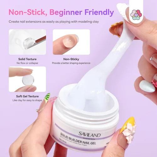 Miniatura 3 de SAVILAND Gel de uñas sólido antiadherente avanzado: transparente y blanco para esculpir instantáneamente 3D, gel para esculpir uñas con polvo