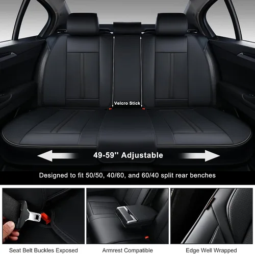 Miniatura 5 de BWTJF Fundas de asiento de automóvil negras juego completo, fundas universales para asientos delanteros y traseros para autos, protectores