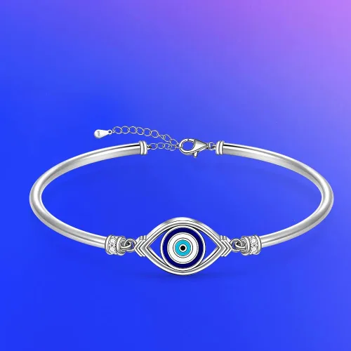 Miniatura 8 de Pulsera contra el mal de ojo para mujer, de plata de ley griega, turca, azul, pulsera ajustable con protección de buena suerte, joyería de oro