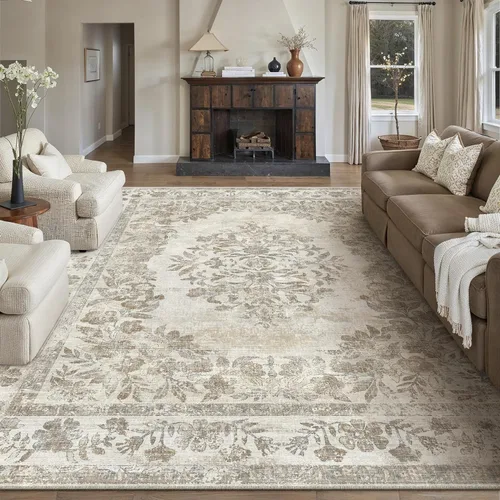 Miniatura 68 de PureCozy - Alfombra de área beige de 8 x 10, lavable, vintage, alfombra para sala de estar, dormitorio, gran alfombra suave retro de pelo bajo