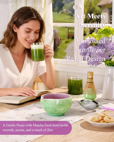 Miniatura 2 de Juego de batidor de matcha, juego de 6 piezas de matcha incluye cuenco matcha, innovador batidor y cuchara de bambú con bonito dije, soporte Chasen