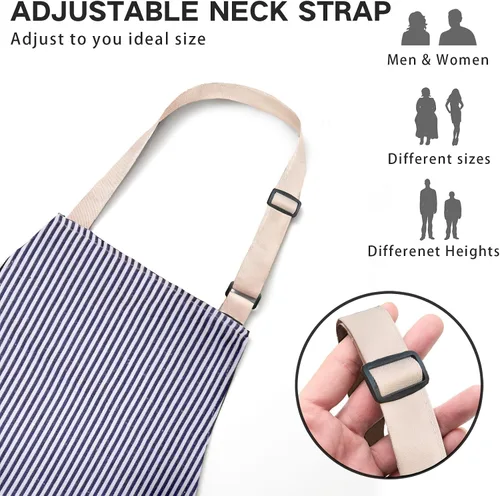 Miniatura 2 de BeLuyi - Paquete de 2 delantales ajustables con peto, delantales de chef para cocina, restaurante, con 2 bolsillos, delantales para mujeres