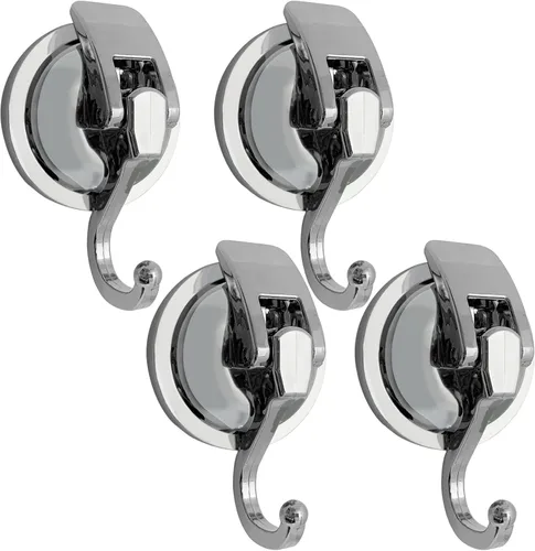 Ganchos con ventosa, vidrio resistente, reutilizable, sin perforaciones, para bata de baño y guirnalda (plata, paquete de 4)