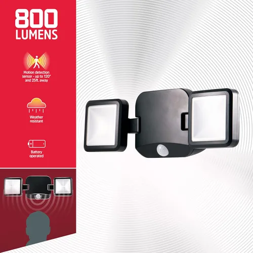 Miniatura 2 de Energizer Luz de inundación LED para exteriores, luz de seguridad, 2 cabezales, inalámbrica, funciona con pilas, 800 lúmenes, gira y gira