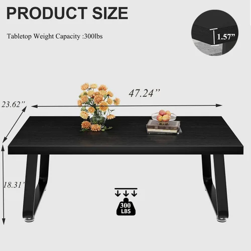 Miniatura 2 de HSH - Mesa de café negra, mesa central de madera industrial y patas de metal, mesa de cóctel moderna minimalista rectangular para sala de estar