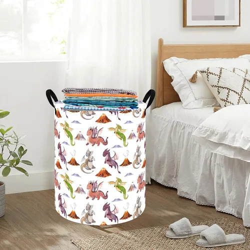 Miniatura 5 de Cesta redonda para ropa sucia, cesta organizadora de lavandería, cesta de almacenamiento, caja de ropa, cesta de guardería, cesta de regalo con asas