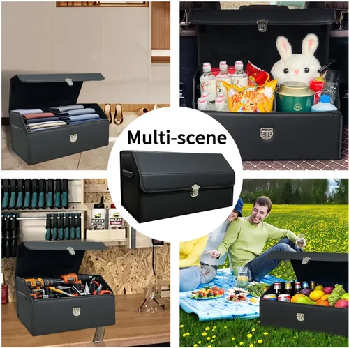 Miniatura 7 de Organizador de maletero Wuatow para coche, organizador de maletero para SUV y sedán, con tapa, multifuncional, caja de almacenamiento de carga Negro