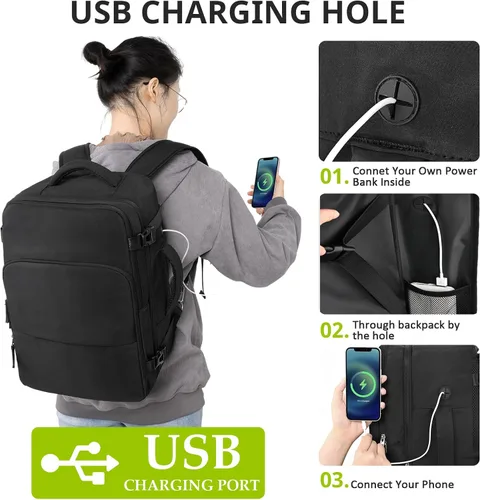 Miniatura 72 de Mochila de Viaje Snoffic para Mujer, Negro, 17 pulg.