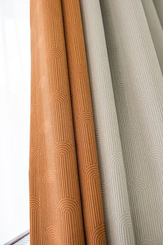 Miniatura 4 de Daesar Window Curtain Blackout 45 Inch Length, Eyelet Thermal Curtains Splicing Jacquard Geometric Texture Beige Brown Orange Short Blackout