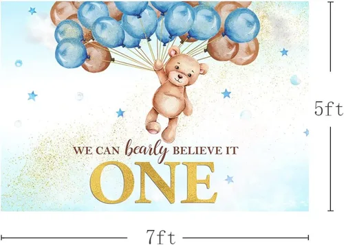 Miniatura 6 de MEHOFOND We Can Bearly Believe It One - Fondo para decoración de primer cumpleaños para niño, globo de oso azul, pancarta de primer cumpleaños