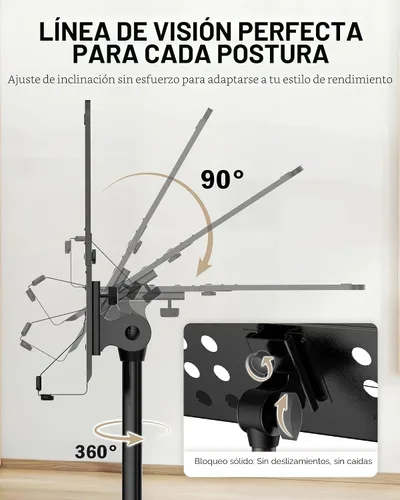 Miniatura 8 de Vekkia Atril para Partituras - Atril de Música Profesional Portátil de Metal Perforado con Bolsa de Transporte, Soporte de Música Plegable