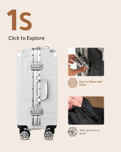 Miniatura 2 de LUGGEX Equipaje sin cremallera con marco de aluminio - Eleva tu viaje, Blanco, Marco de aluminio blanco equipaje de 24 pulgadas con ruedas