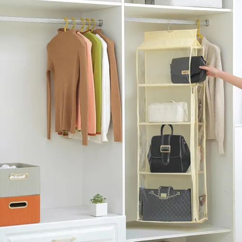 Miniatura 9 de Organizador de bolso colgante de 8 rejillas en 1 paquete con cremalleras dobles, organizador de bolso visible para armario, soporte