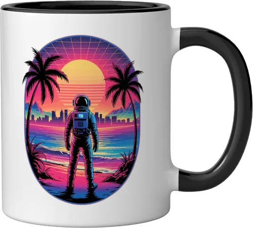 Miniatura 2 de Vaporwave Synthwave Astronaut Spaceman Science Space Ceramic Mug, Black/White