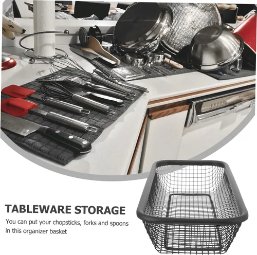 Miniatura 6 de Toddmomy Cesta de almacenamiento de vajilla organizador de utensilios para cajones de cocina, lavavajillas, cubiertos, barra de cesta de acero