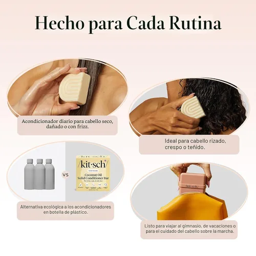 Miniatura 6 de Barra de acondicionador de hidratación profunda de aceite de coco Kitsch - Acondicionador ecológico sin botella. Nutre y restaura el cabello seco