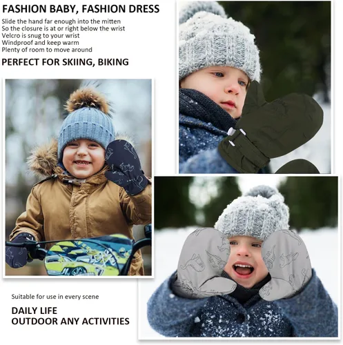 Miniatura 6 de Manoplas con forro polar para bebés, niños y niñas, guantes de invierno para niños pequeños, paquete de 2 pares