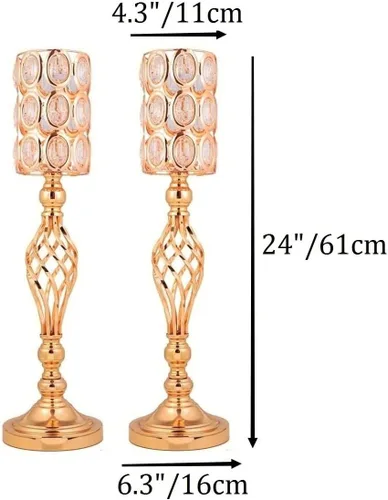 Miniatura 5 de Jarrones de cristal para centros de mesa de boda, juego de 2 jarrones dorados de metal, versátiles soportes para flores de 24 pulgadas de alto