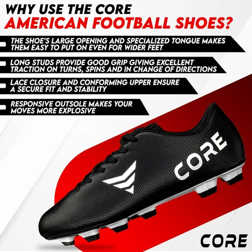 Miniatura 5 de Core Tacos de fútbol americano, zapatos de fútbol largos para deportes y entrenamiento, zapatos de fútbol ligeros, suaves, transpirables