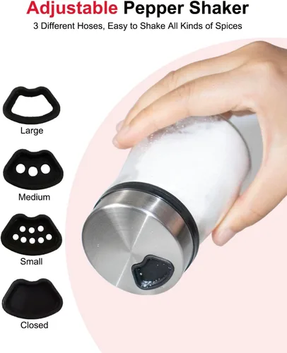 Miniatura 2 de Salero o pimentero con agujeros de vertido ajustables, dispensador de especias de botella de vidrio pequeña de 4 pulgadas con tapa de acero