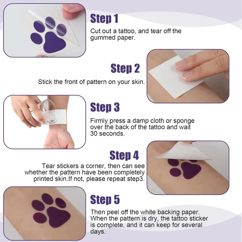 Miniatura 3 de Harloon 20 hojas, 300 unidades, tatuajes temporales de huellas de patas, calcomanías de perro extraíbles para animar patrulla de las mujeres, pies