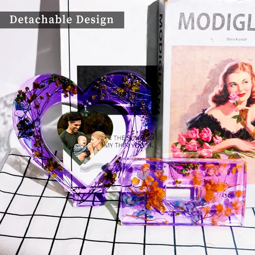 Miniatura 6 de Moldes de resina para marco de fotos de corazón, marco de fotos grande para decoración de resina, molde de silicona para fundición de resina, resina