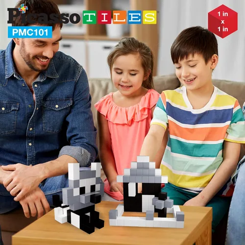 Miniatura 6 de PicassoTiles Cubo magnético de rompecabezas de 60 piezas + 101 piezas, juego de bloques de construcción con imán en blanco y negro, ideabook gratis