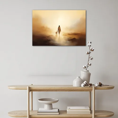 Miniatura 3 de Lienzo decorativo de Jesús y cordero, Jesús corriendo tras la imagen del cordero perdido, Jesús deja el 99, lienzo religioso para pared, pinturas