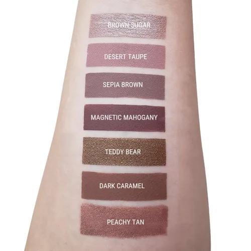 Miniatura 8 de Aromi Lápiz labial líquido metálico A prueba de manchas y de larga duración, marrón claro, color de labios tostado con acabado brillante, vegano