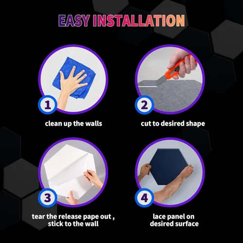 Miniatura 7 de Mollywell Paneles acústicos hexagonales, de alta densidad, insonorizantes, azulejos de fieltro decorativos para reducción de ruido para techos