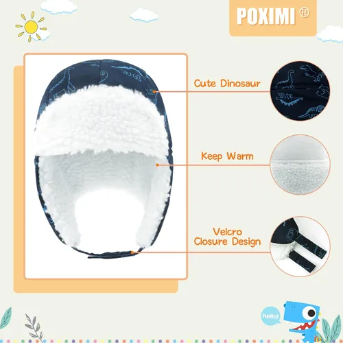 Miniatura 2 de POXIMI Gorro de trampero para bebé, gorro de invierno para niños, resistente al viento, gorro de nieve para niñas, cálido con orejeras con forro