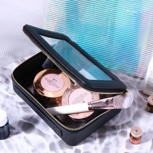 Miniatura 3 de SANHECUN Neceser organizador de cosméticos impermeable con asa lagre apertura para viajes organizadores de automóviles (negro)