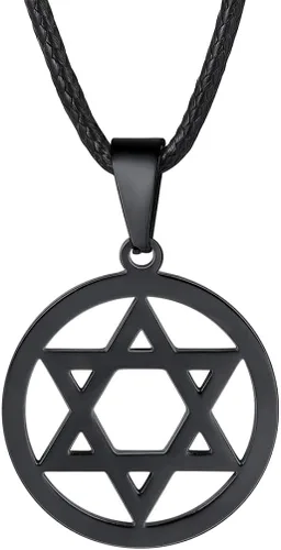 Stainless Steel Pendant Necklace for Men Women Cool Punk Shark Teeth Necklace Cross Necklace Star of David Necklace Black Leather Cord Come Gift Box