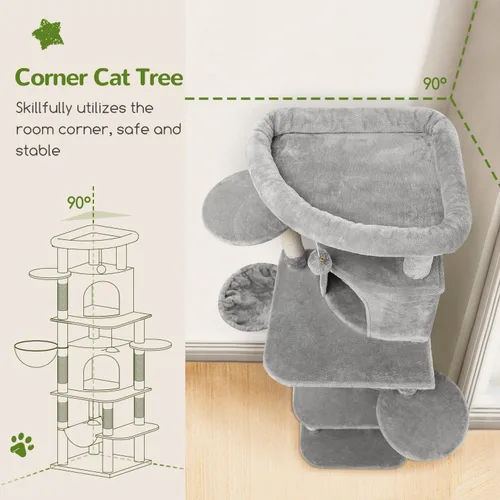 Miniatura 2 de Globlazer Árbol esquinero para gatos grandes, serie curvada de 66 pulgadas de alto, torre grande para gatos de interior con 6 postes rascadores, 2