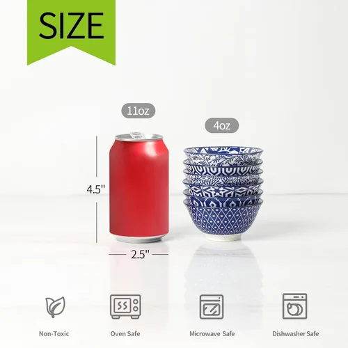 Miniatura 3 de Selamica Juego de 6 mini cuencos de cerámica, cuencos de inmersión de 4 onzas para acompañamientos de aperitivos, condimentos, juego de 6, azul Azul