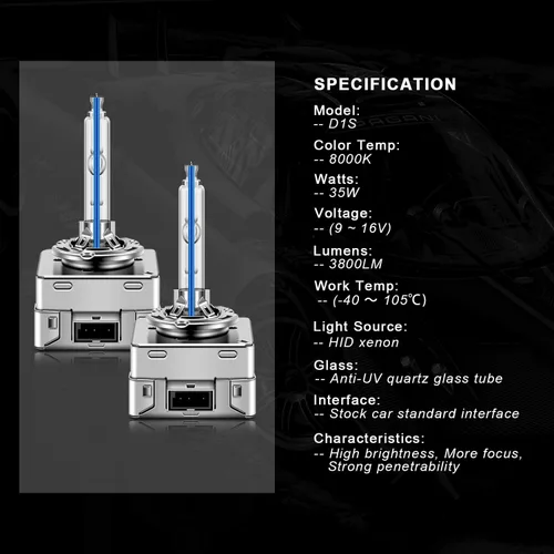 Miniatura 3 de WinPower D1S foco de faro delantero de xenón HID, 8000K azul hielo blanco 35W, base de cánulas de metal, haz alto y bajo, luces de repuesto, paquete