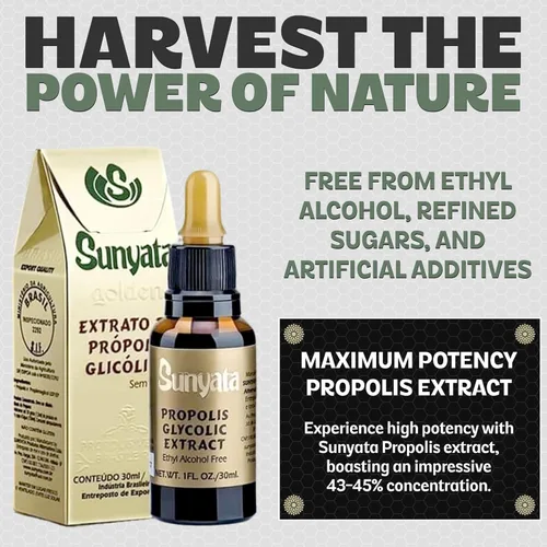 Miniatura 2 de Sunyata Extracto líquido de propóleo de abeja verde brasileña, sin alcohol, apoyo inmunológico natural y concentrado antioxidante, 1.0 fl oz