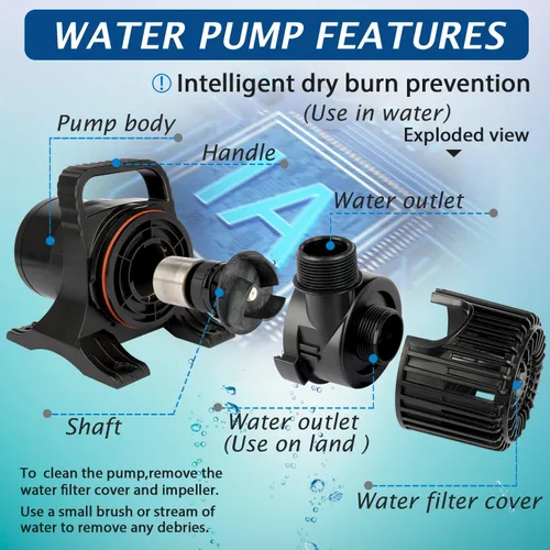Miniatura 7 de WaterRebirth Bomba sumergible para estanque de agua PS- de alto flujo (14000 GPH, listado UL) - Bomba de fuente de acuario de agua, acuario