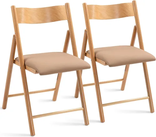 Miniatura 11 de HOMEFUN Sillas plegables con cojín, sillas plegables acolchadas de madera, paquete de 2, asiento portátil y ensamblado para invitados, cocina