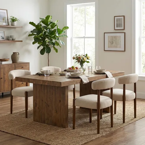 Miniatura 8 de VKNOW Juego de 2 sillas de comedor de madera, modernas sillas de comedor tapizadas con patas de madera de nogal y respaldo curvo, sillas de cocina