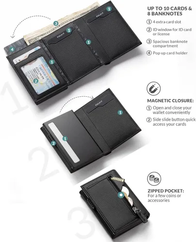 Miniatura 2 de VULKIT Cartera con bolsillo para monedas, cierre magnético, con ventana de identificación, billetera de cuero para efectivo y tarjetas de crédito