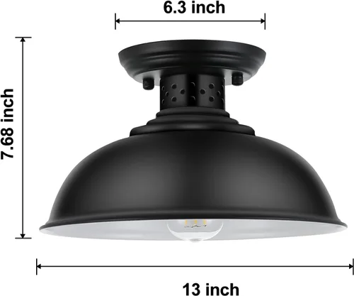 Miniatura 2 de LOEHINLE Lámpara de techo de montaje semi empotrado, accesorios de iluminación industrial cerca del techo, lámpara de techo vintage rústica de metal