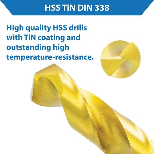 Miniatura 4 de TJR® HSS TiN Juego de brocas helicoidales 19 piezas 0.039-0.394 in 0.020 in escalones autocentrantes Broca de metal DIN 338 Tipo N 118°, para acero