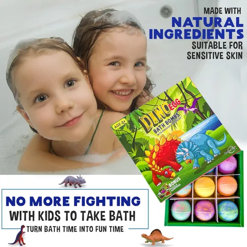 Miniatura 8 de Bombas de baño para niños con juguetes sorpresa en el interior, rompecabezas de dinosaurio, juego de 9 bombas de baño orgánicas de huevo de Huevo