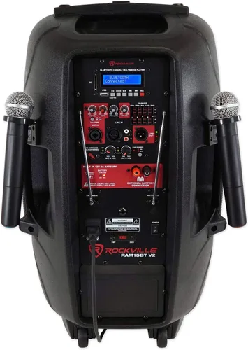 Miniatura 4 de Paquete Rockville RAM15BT: Bocina recargable activa de 15 pulgadas, 800 vatios de potencia máxima / 200 vatios RMS para DJ/PA, 2 micrófonos VHF