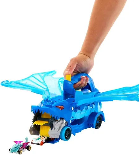 Miniatura 3 de Hot Wheels City Toy Car Track Set, Ultimate Dual Dragon Transporter y 2 autos fundidos a presión, dragón desmontable y a gran escala, almacena más