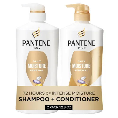 Pantene Juego de champú y acondicionador, renovación diaria de la humedad, nutrientes Pro-V para cabello seco, teñido y lacio, hidratación y