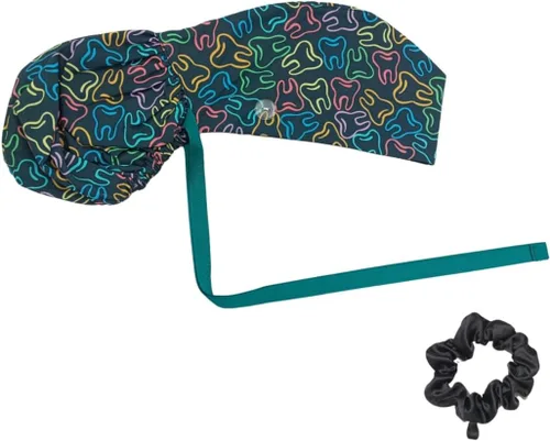 Miniatura 19 de Gorra médica con interior sedoso, gorro de algodón con banda para el sudor y botones, cola de caballo ajustable