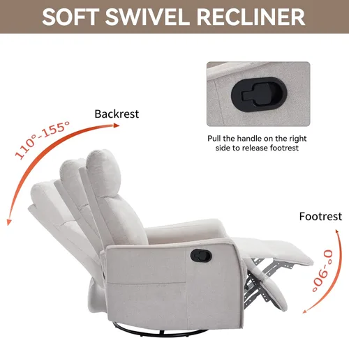 Miniatura 7 de Recliner Chair, Swivel Fabric Massage Rocker Recliner Chair for Adults, Manual Nursery Chair Glider Recliner with Massage and Heat for Living Room
