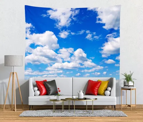 Miniatura 2 de BELECO Tapiz de cielo azul para colgar en la pared, 106 x 70 pulgadas, cielo azul, nubes blancas, telón de fondo, decoración de pared, tapices
